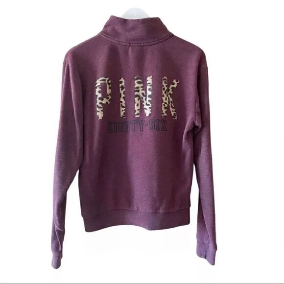 Victoria Secret PINK Burgundy Leopard Quarter Zip Womens Sweatshirt SZ XS #1417 - Picture 5 of 8